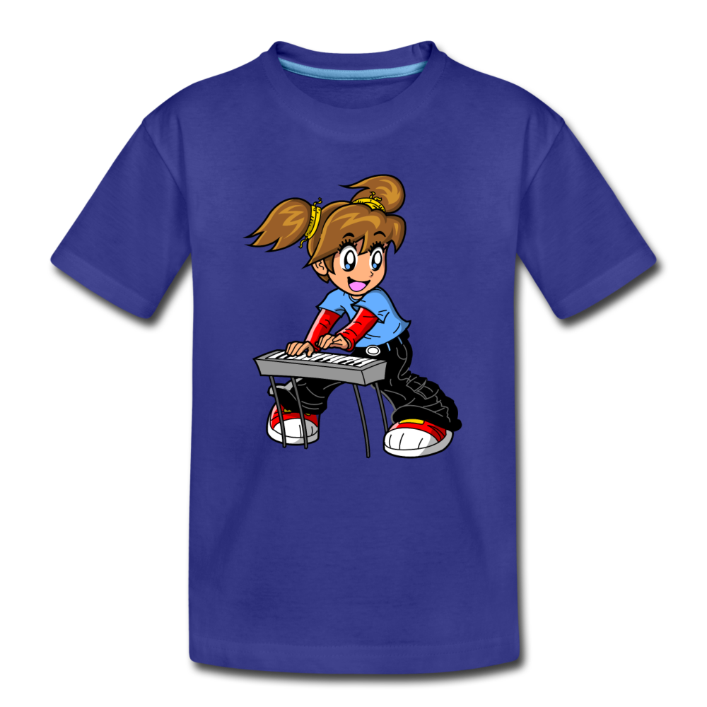 Keyboard Girl Cartoon Kids T-Shirt - royal blue