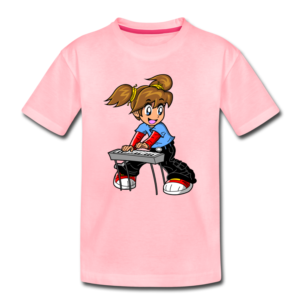 Keyboard Girl Cartoon Kids T-Shirt - pink