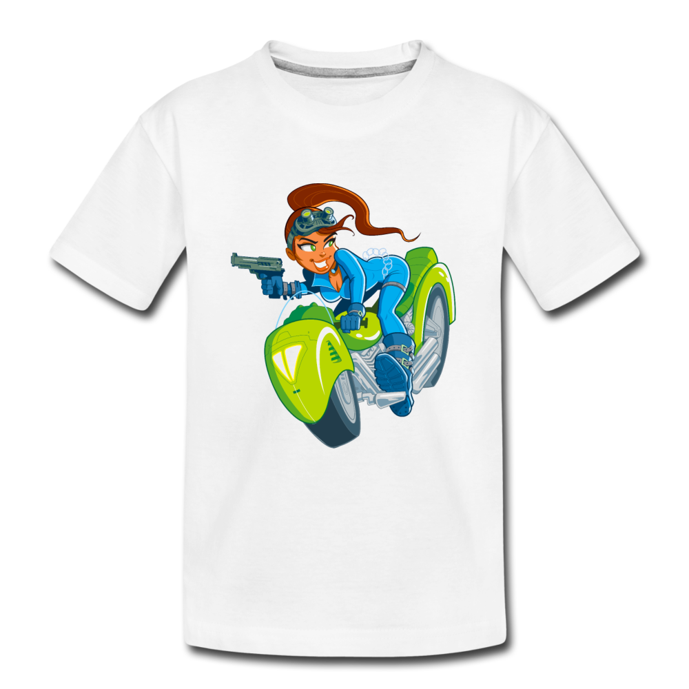 Cartoon Girl Motorcycle Kids T-Shirt - white