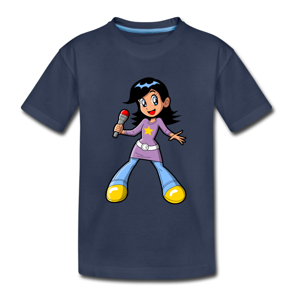 Singing Girl Cartoon Kids T-Shirt - navy