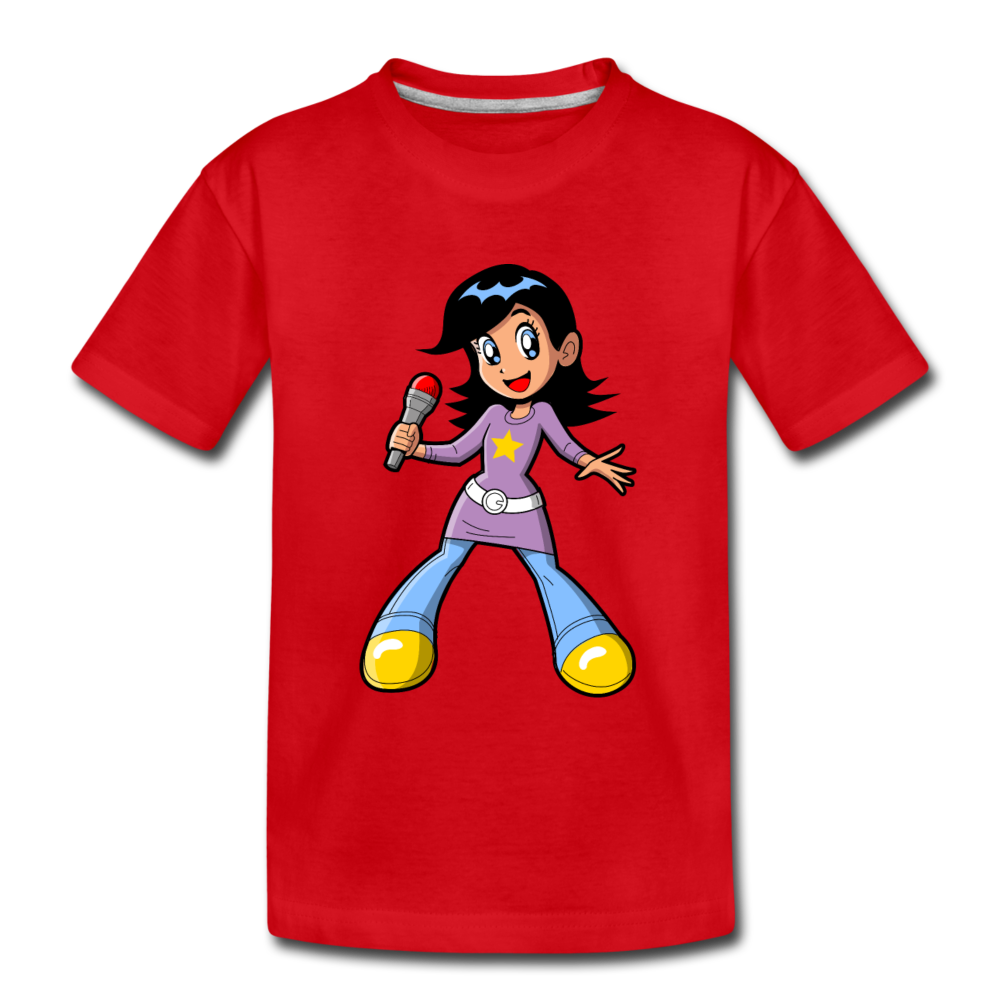 Singing Girl Cartoon Kids T-Shirt - red