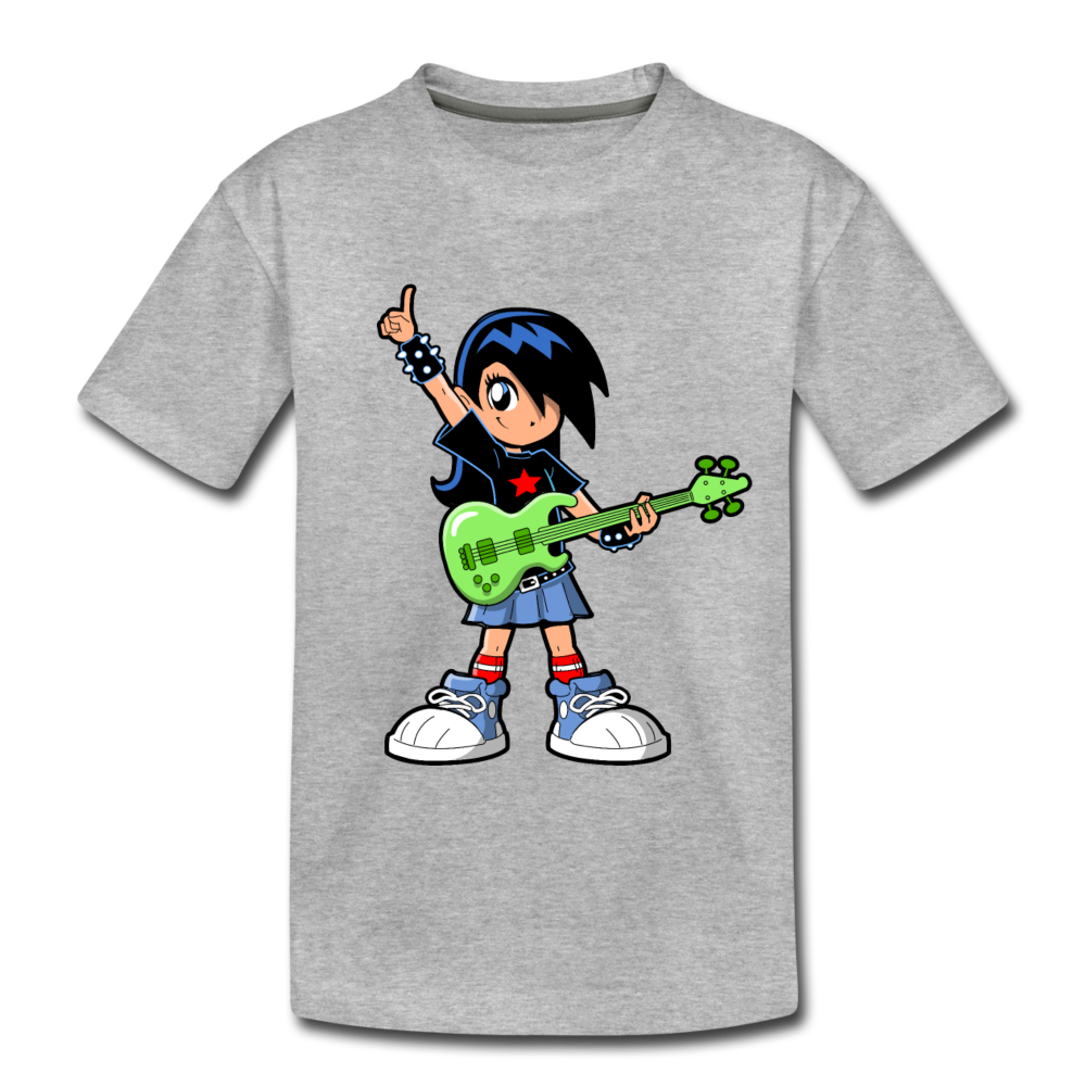 Guitar Girl Cartoon Kids T-Shirt - heather gray