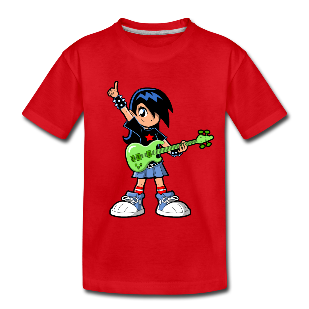 Guitar Girl Cartoon Kids T-Shirt - red