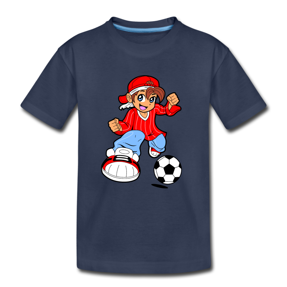 Soccer Boy Cartoon Kids T-Shirt - navy