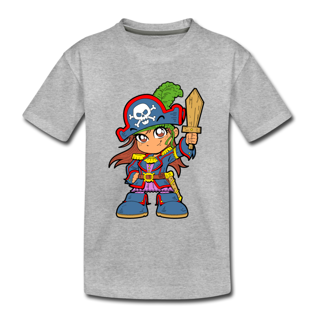 Pirate Cartoon Kids T-Shirt - heather gray