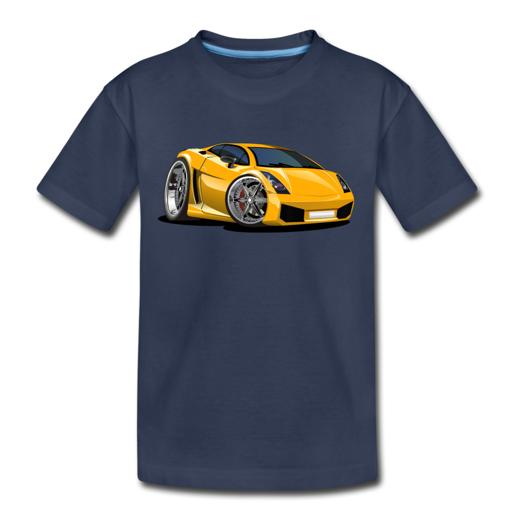 Yellow Sports Car Kids T-Shirt - navy