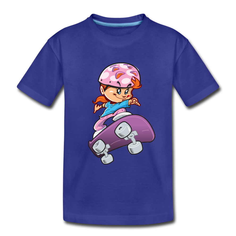 Skater Girl Cartoon Kids T-Shirt - royal blue