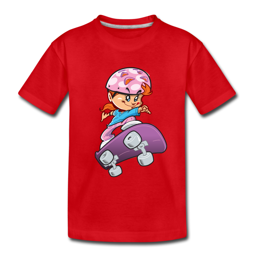Skater Girl Cartoon Kids T-Shirt - red