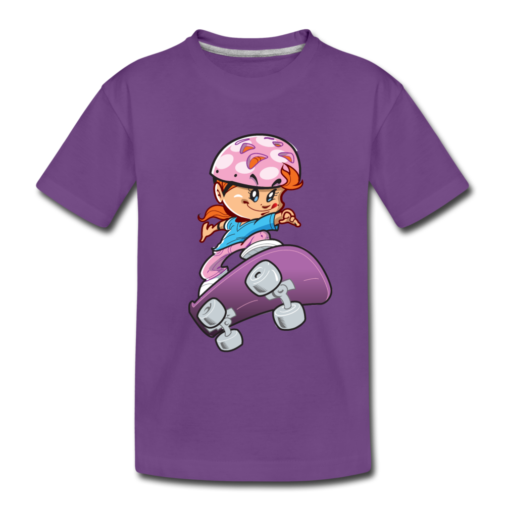 Skater Girl Cartoon Kids T-Shirt - purple