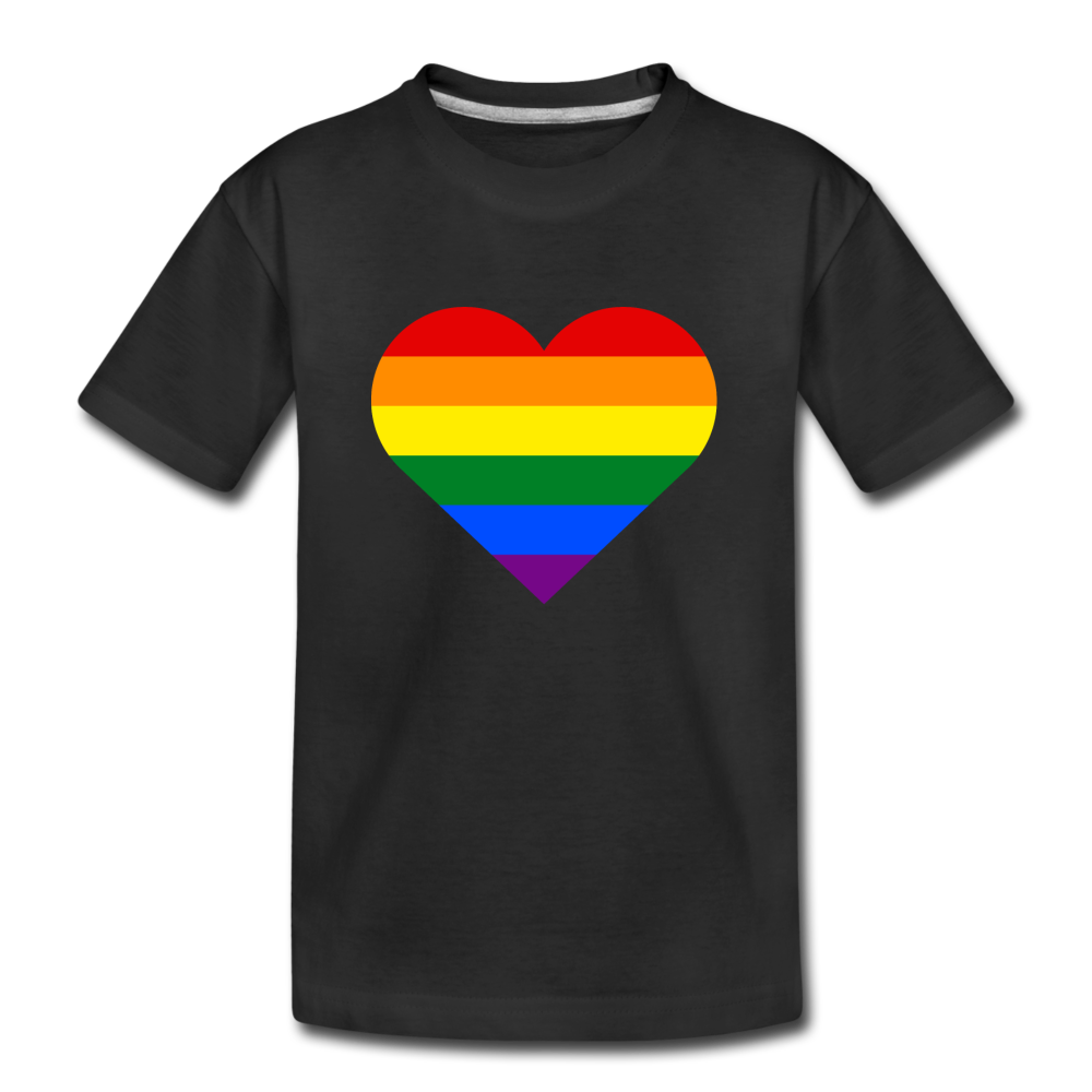 Rainbow Stripes Heart Kids T-Shirt - black