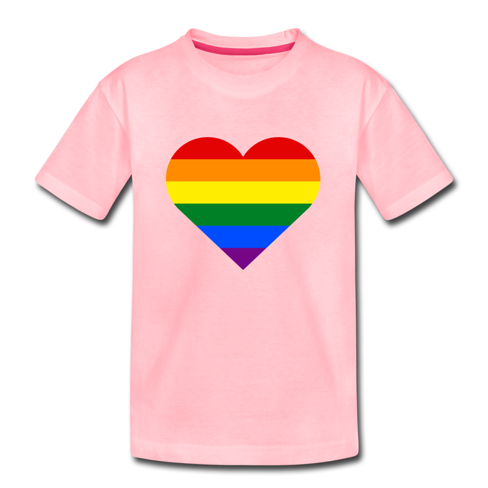 Rainbow Stripes Heart Kids T-Shirt - pink