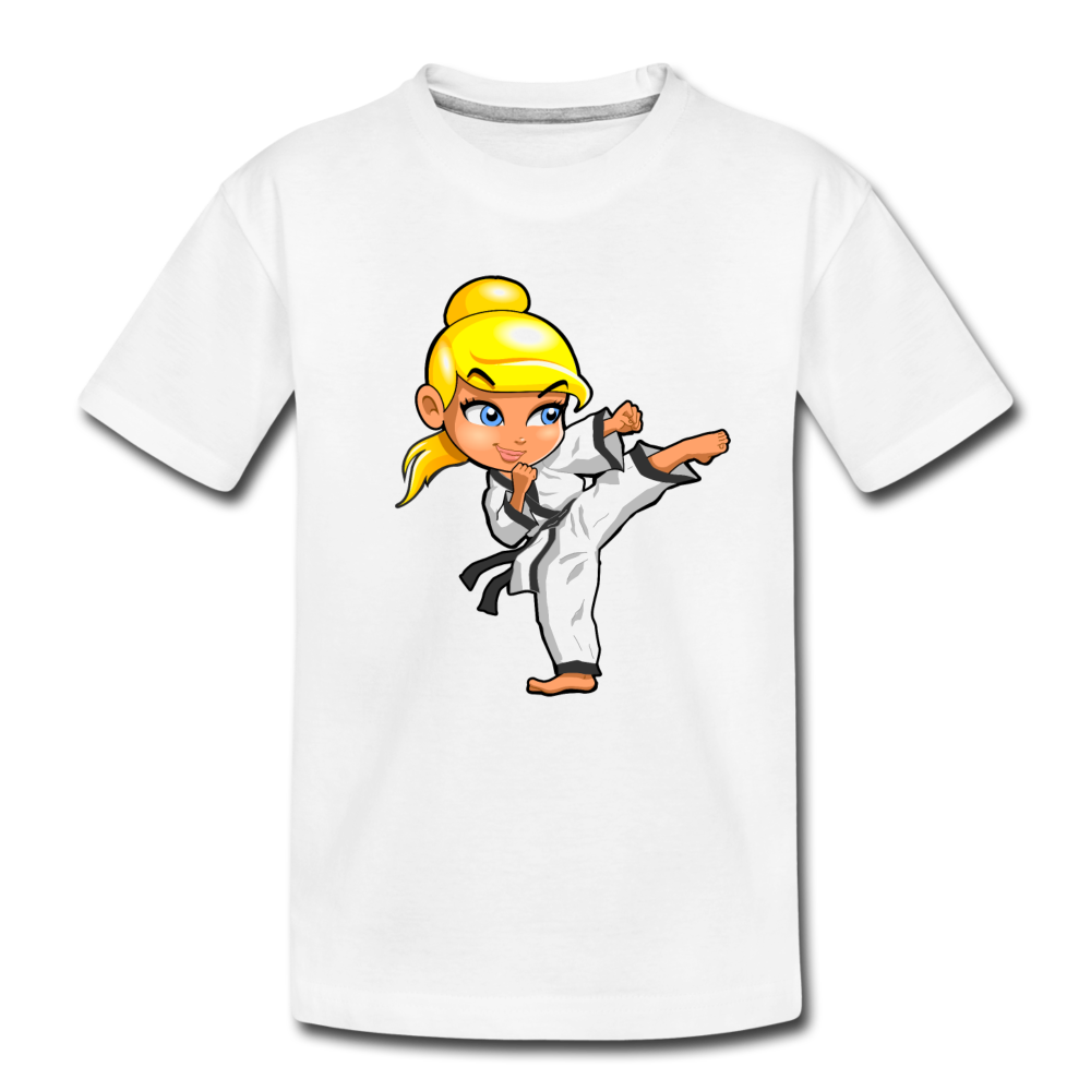 Karate Girl Cartoon Kids T-Shirt - white