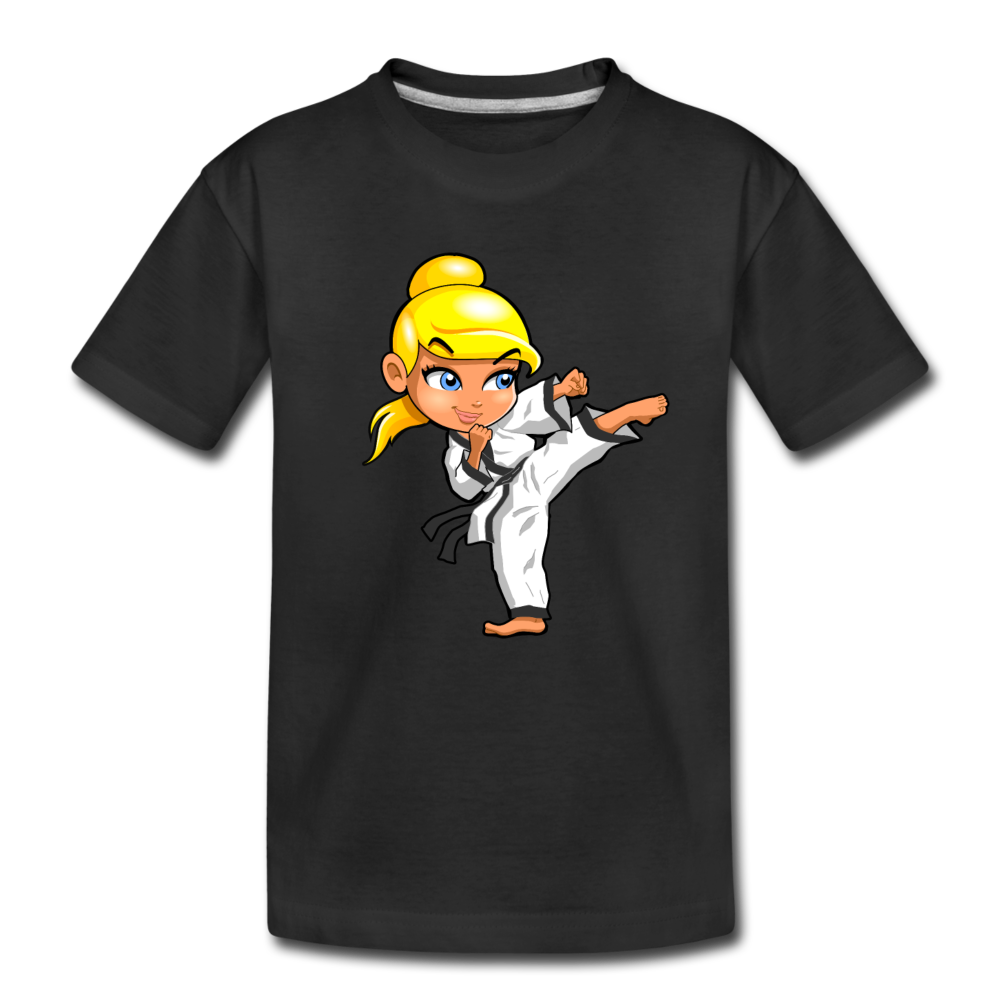 Karate Girl Cartoon Kids T-Shirt - black