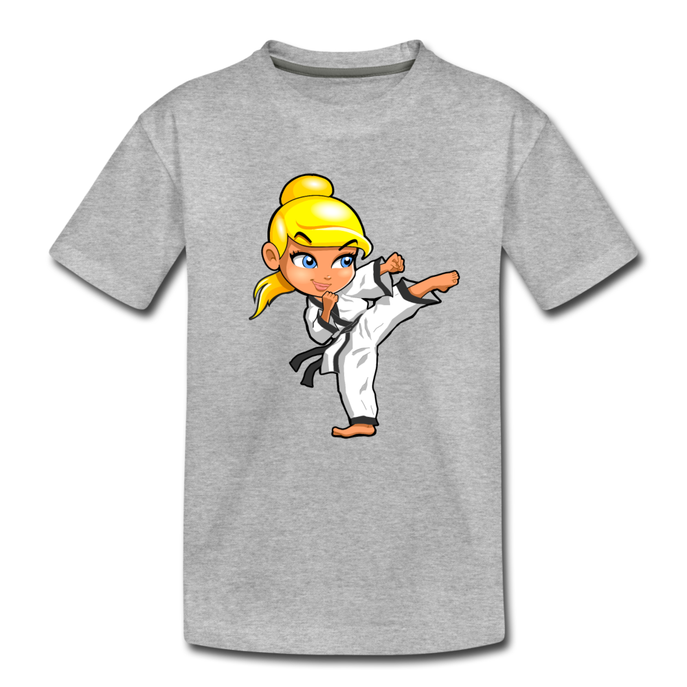 Karate Girl Cartoon Kids T-Shirt - heather gray