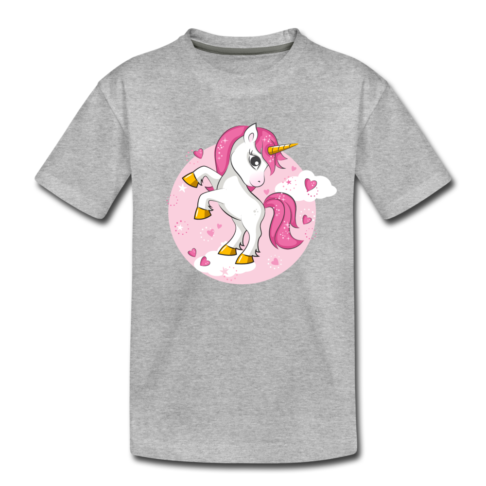 Unicorn Cartoon Kids T-Shirt - heather gray