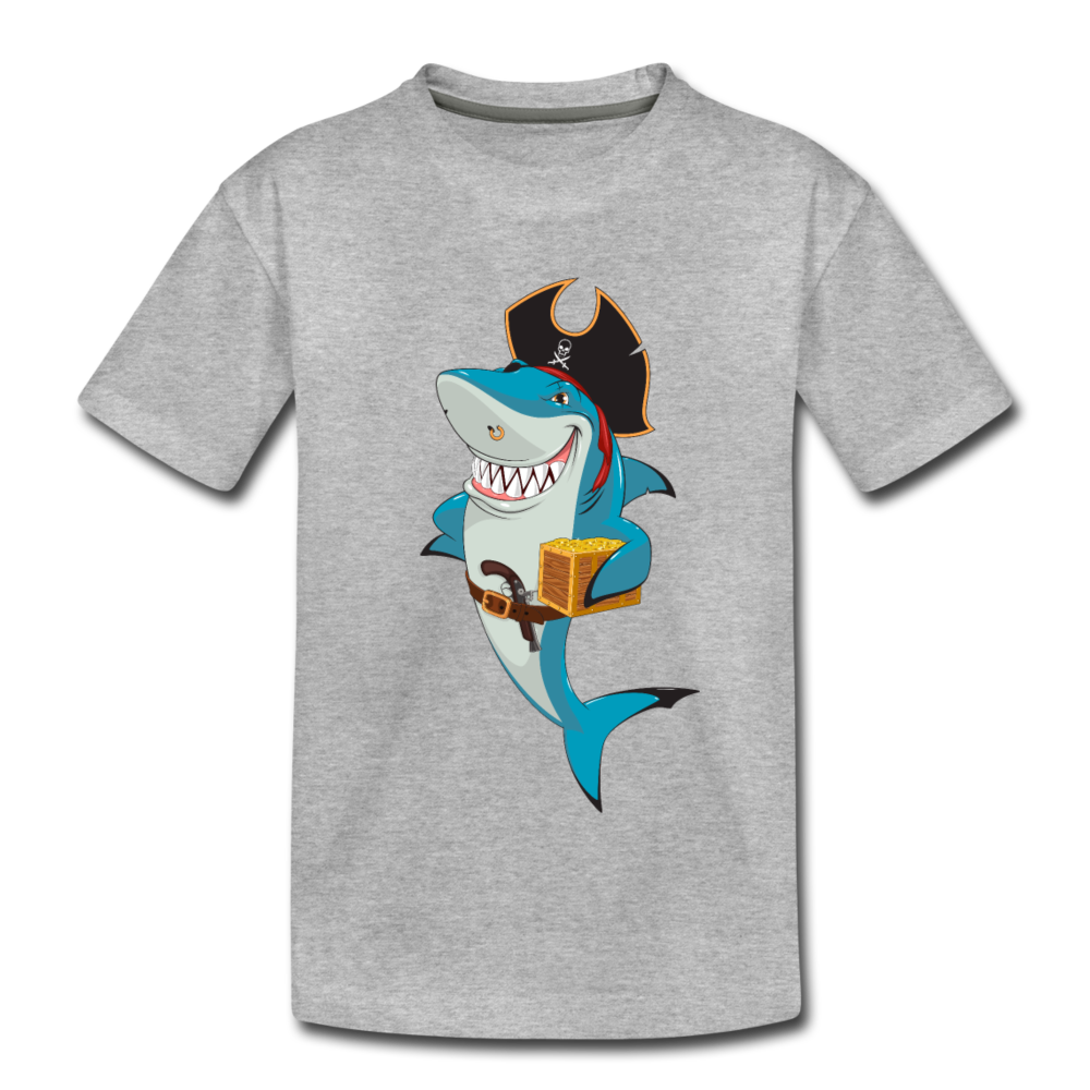 Shark Pirate Cartoon Kids T-Shirt - heather gray