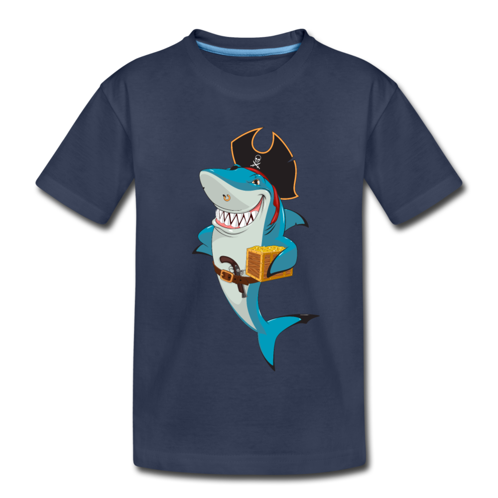 Shark Pirate Cartoon Kids T-Shirt - navy