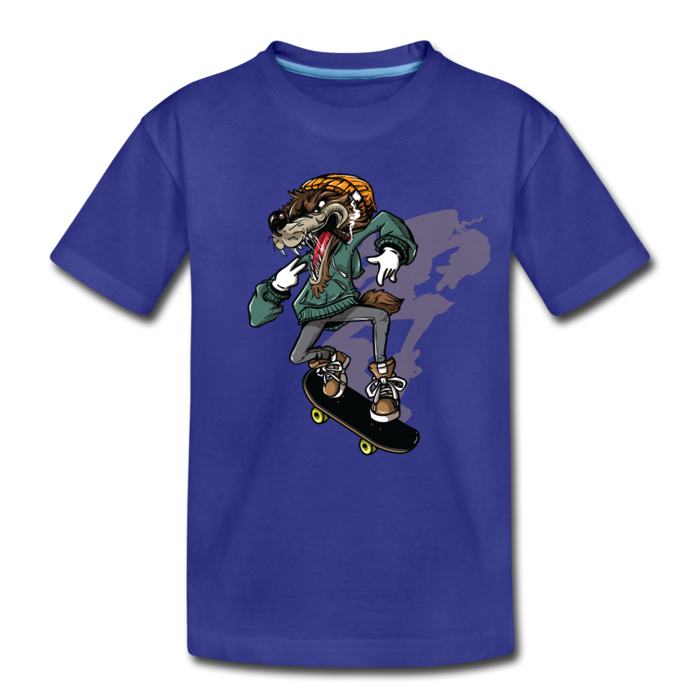 Skater Wolf Kids T-Shirt - royal blue