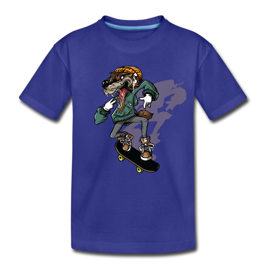 Skater Wolf Kids T-Shirt - royal blue