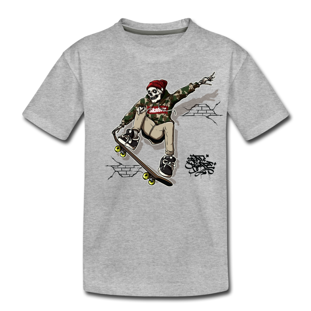 Skeleton Skater Kids T-Shirt - heather gray