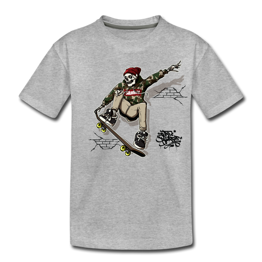Skeleton Skater Kids T-Shirt - heather gray