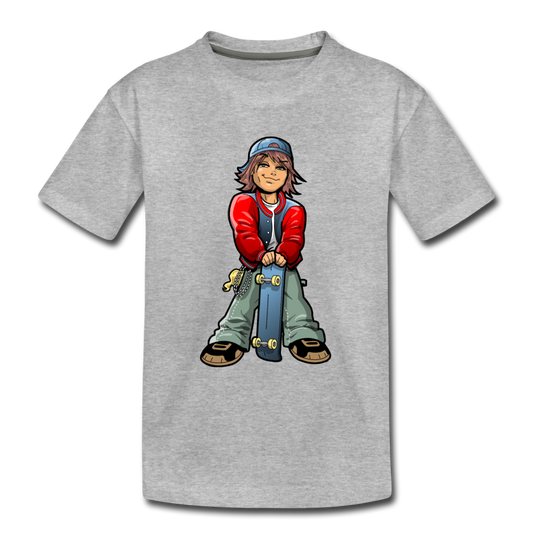 Skater Boy Cartoon Kids T-Shirt - heather gray