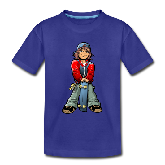 Skater Boy Cartoon Kids T-Shirt - royal blue