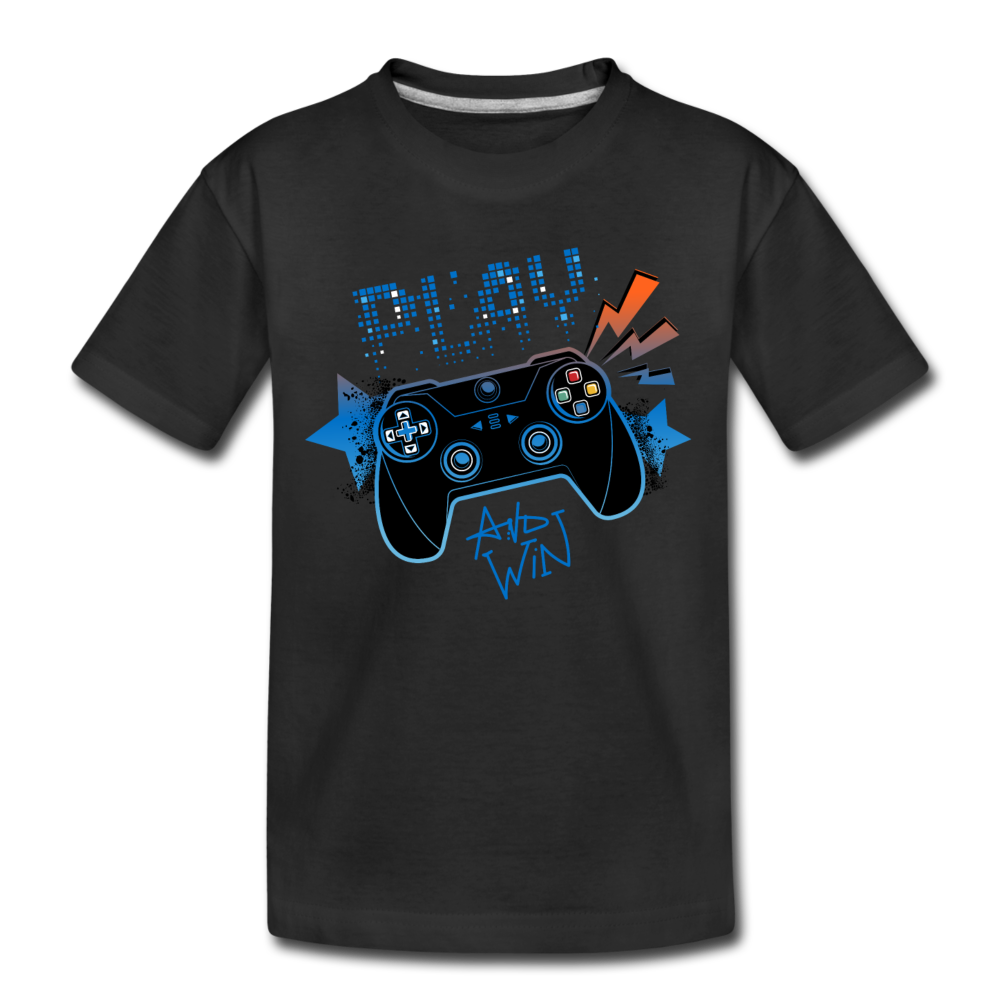 Play and Win Gamer Kids T-Shirt - black