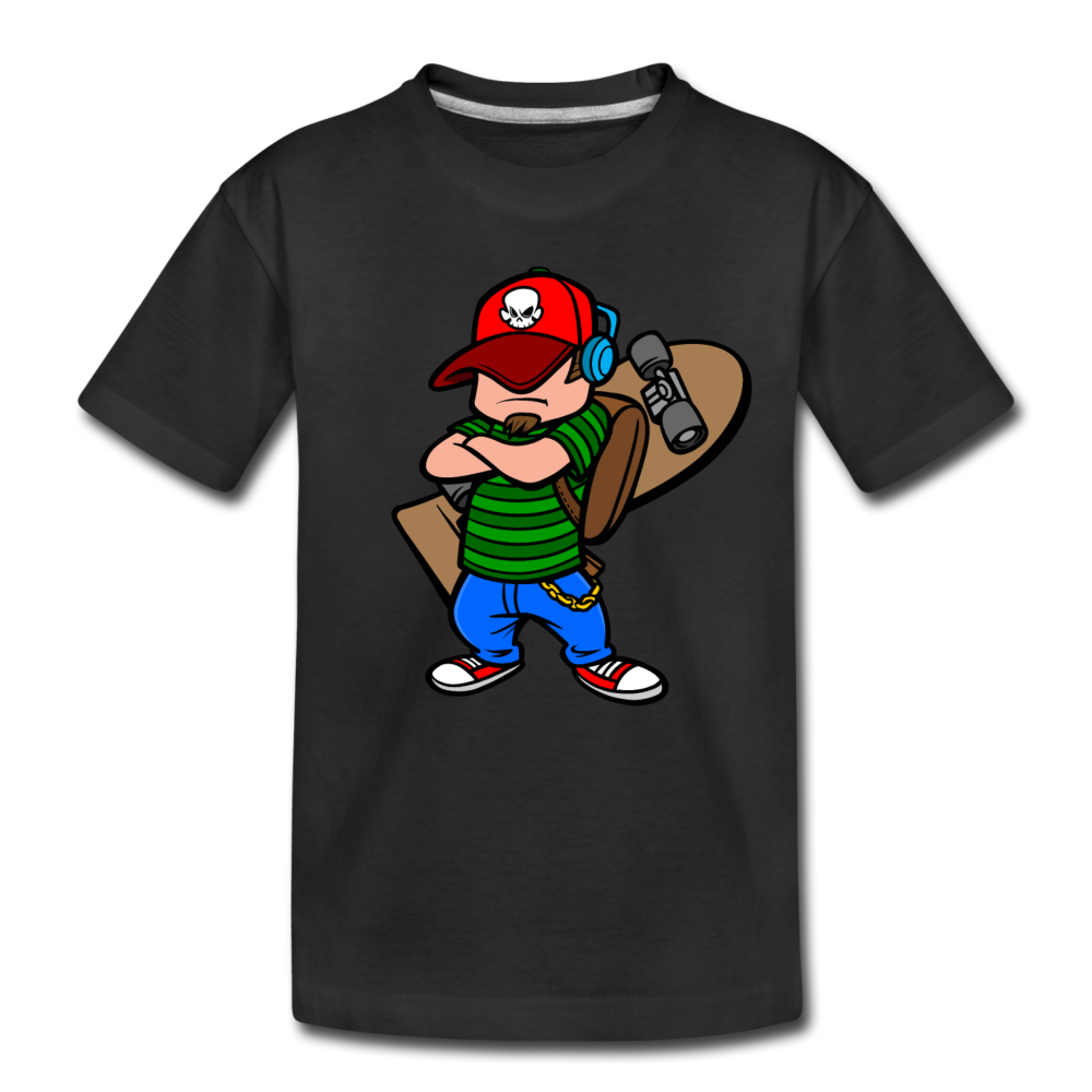 Skater Boy Cartoon Kids T-Shirt - black