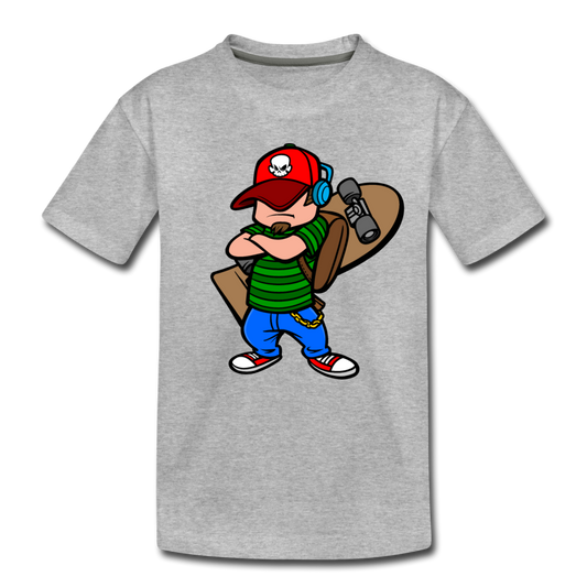 Skater Boy Cartoon Kids T-Shirt - heather gray