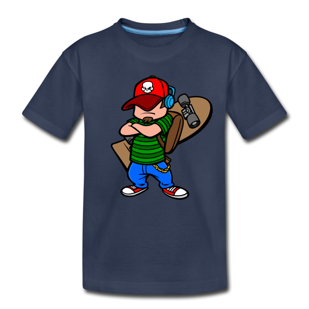 Skater Boy Cartoon Kids T-Shirt - navy