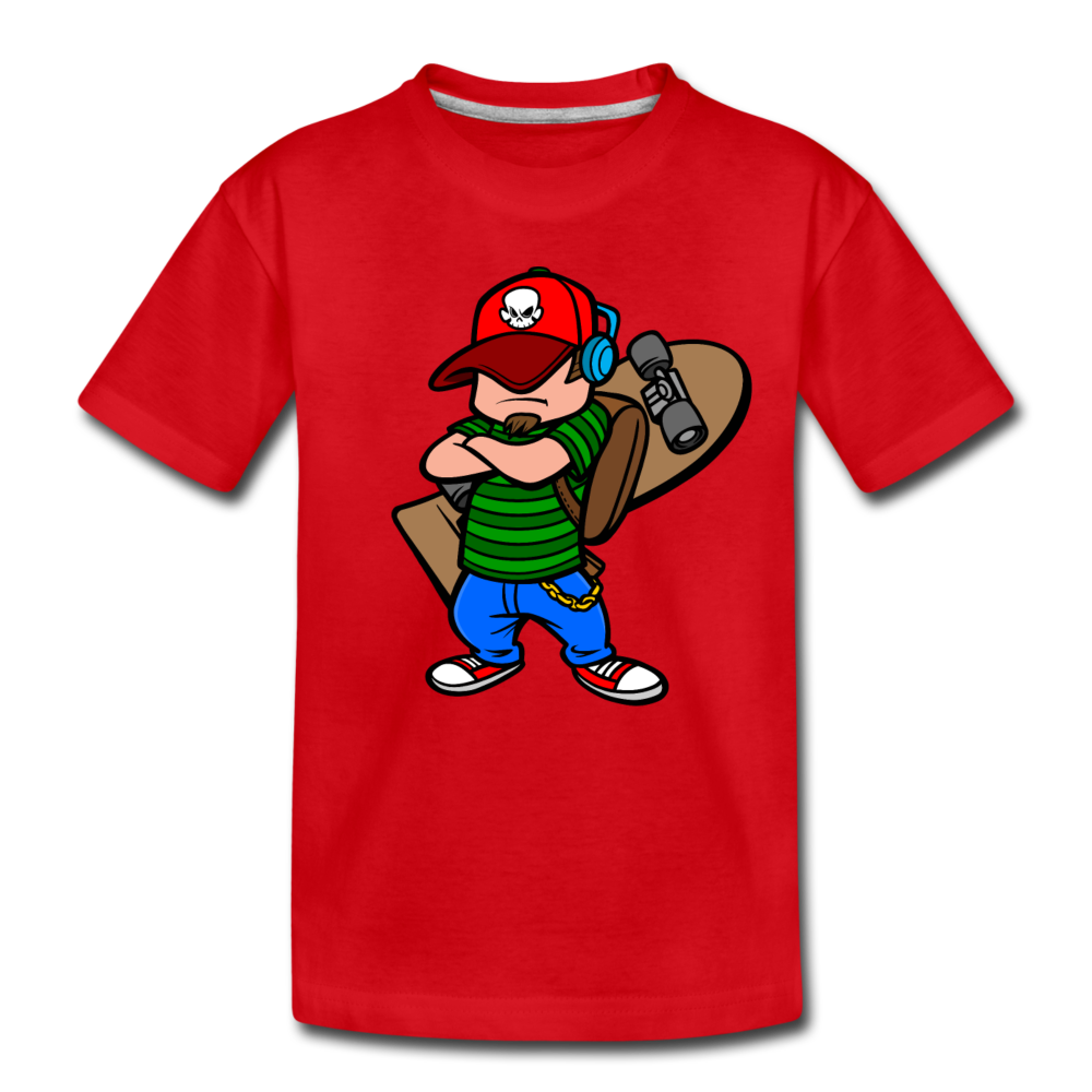 Skater Boy Cartoon Kids T-Shirt - red