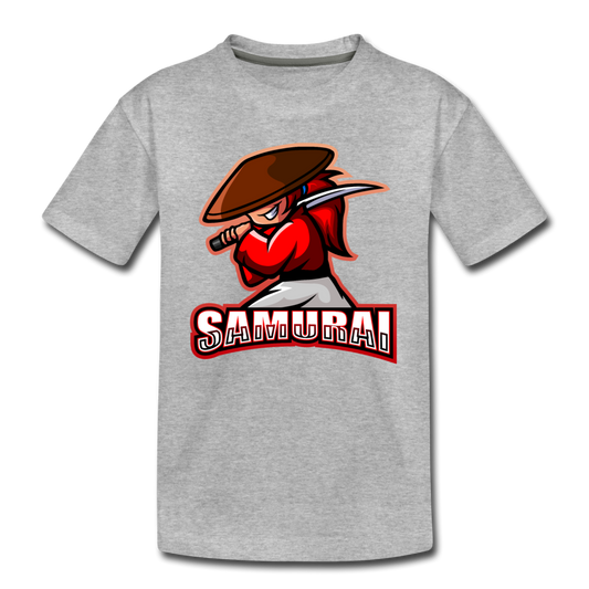 Samurai Cartoon Kids T-Shirt - heather gray