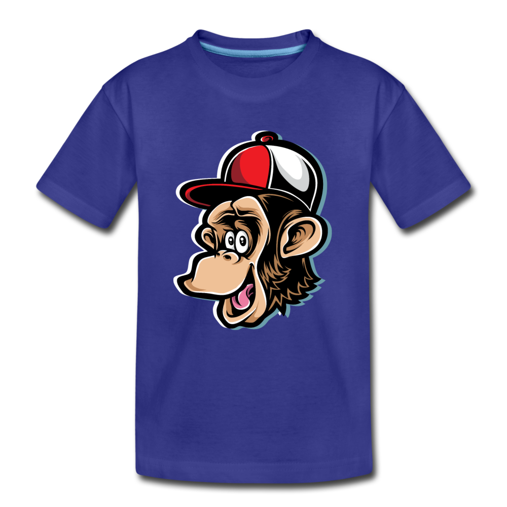 Monkey Hat Cartoon Kids T-Shirt - royal blue