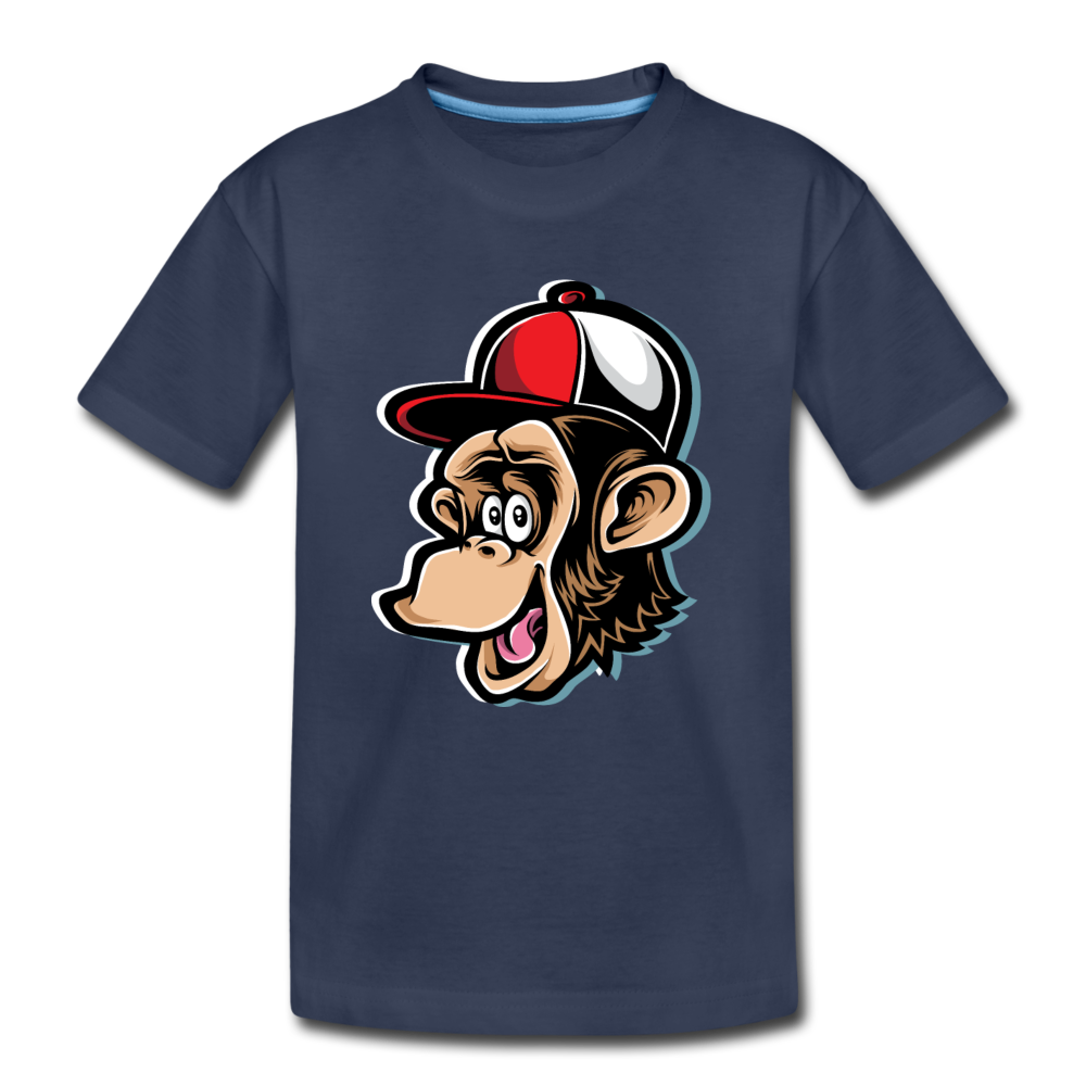 Monkey Hat Cartoon Kids T-Shirt - navy