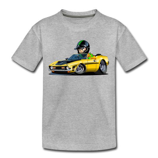 Yellow Sports Car Cartoon Kids T-Shirt - heather gray